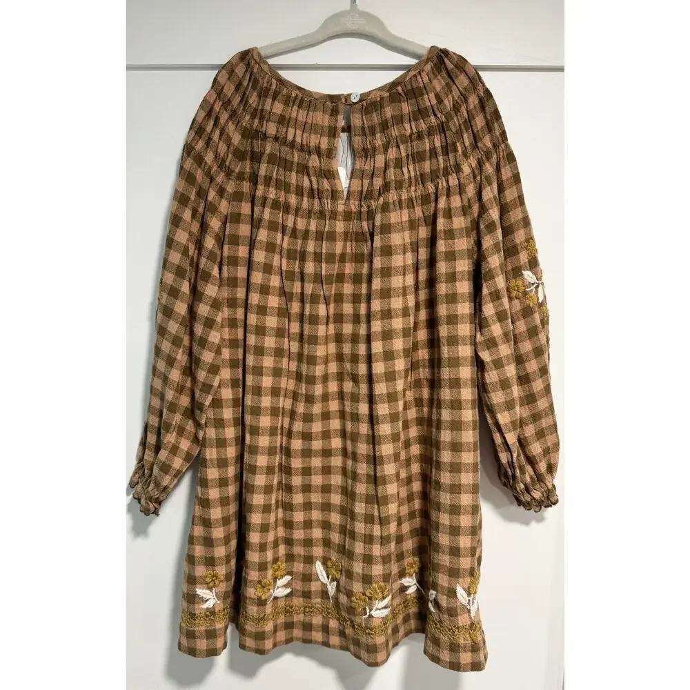 NWT LALi Plaid Checkered Embroidered Ruched Tulip Dress Kids Size 5